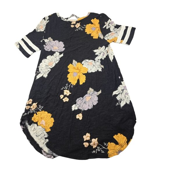 Maurices Floral Top Black & Yellow Strap V-Neck Striped Sleeves XS JH1832 - Picture 9 of 11